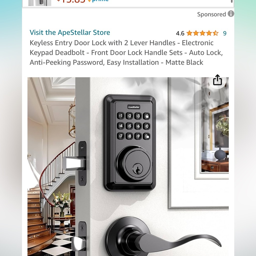 Ape stellar keyless entry door lock matte black